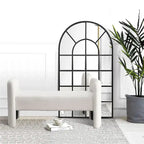 H-Frame Upholstered Bedroom Bench, Grey Teddy / Ivory / Black, 1-Seat