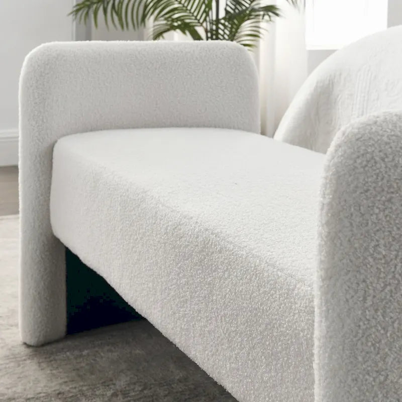 H-Frame Upholstered Bedroom Bench, Grey Teddy / Ivory / Black, 1-Seat