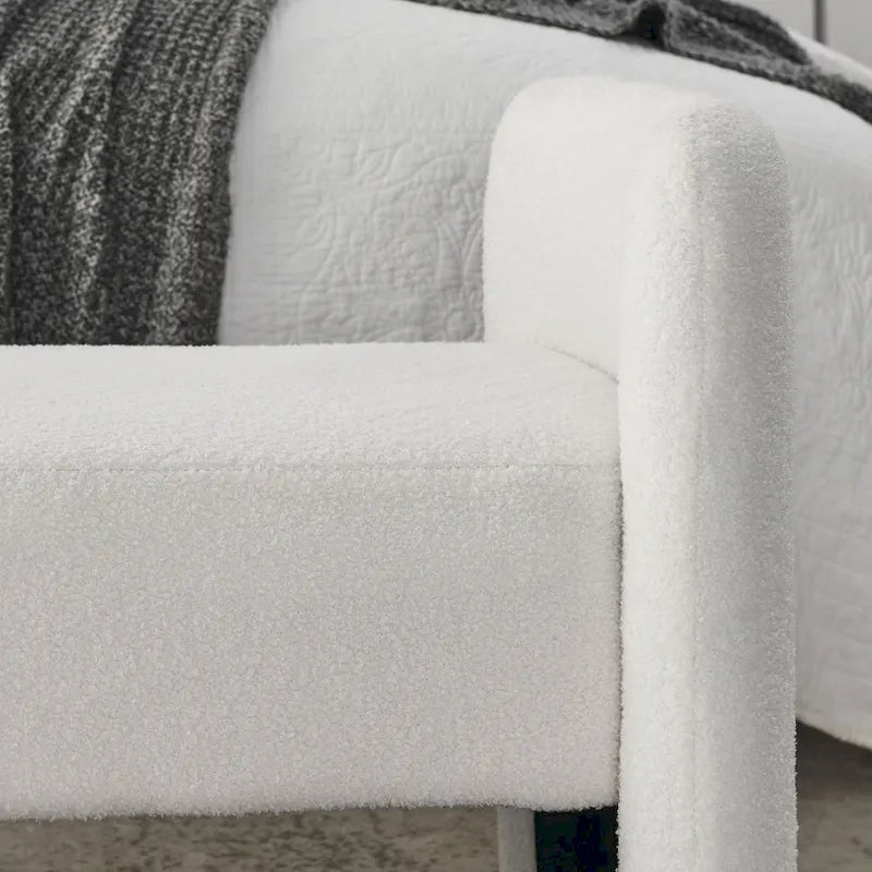 H-Frame Upholstered Bedroom Bench, Grey Teddy / Ivory / Black, 1-Seat