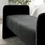 H-Frame Upholstered Bedroom Bench, Grey Teddy / Ivory / Black, 1-Seat