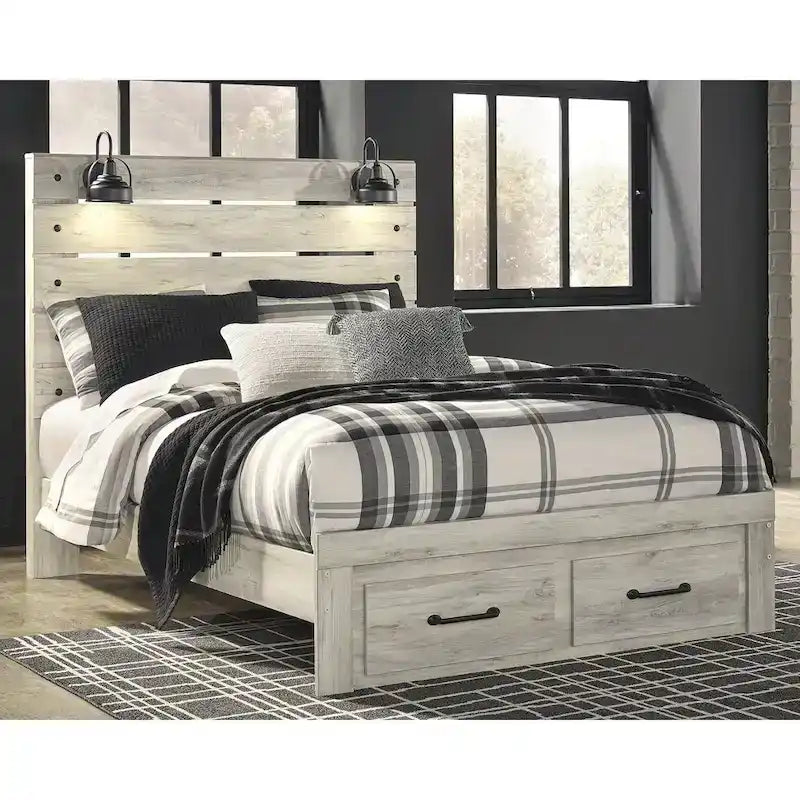 Whitewashed Panel Storage Bed with 2 Drawers & USB Ports, Sleeps 1