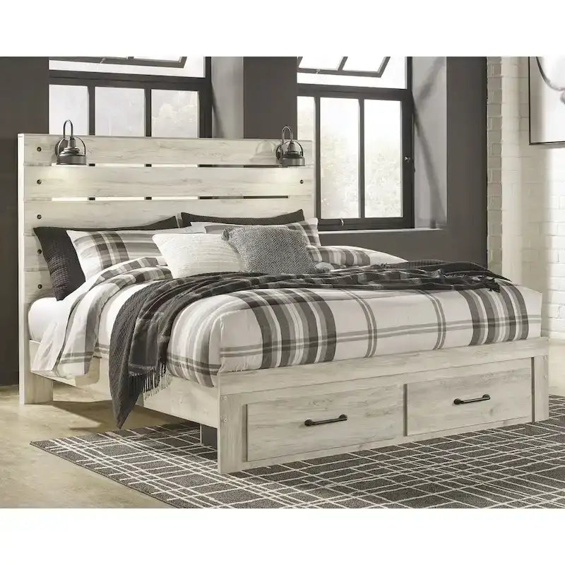Whitewashed Panel Storage Bed with 2 Drawers & USB Ports, Sleeps 1