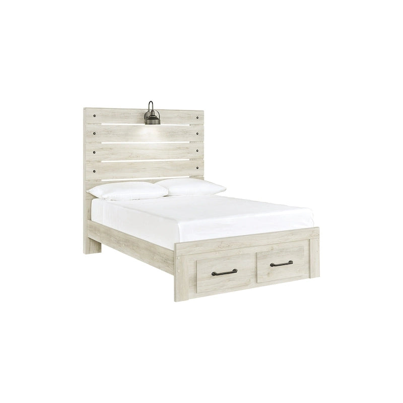 Whitewashed Panel Storage Bed with 2 Drawers & USB Ports, Sleeps 1