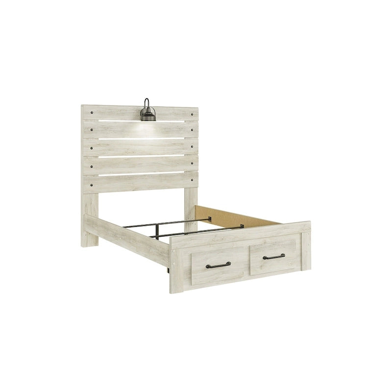 Whitewashed Panel Storage Bed with 2 Drawers & USB Ports, Sleeps 1