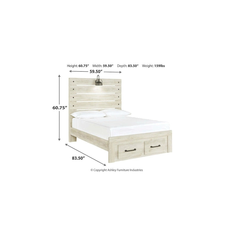 Whitewashed Panel Storage Bed with 2 Drawers & USB Ports, Sleeps 1