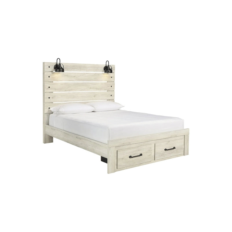 Whitewashed Panel Storage Bed with 2 Drawers & USB Ports, Sleeps 1