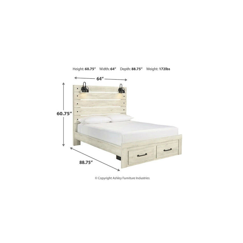 Whitewashed Panel Storage Bed with 2 Drawers & USB Ports, Sleeps 1