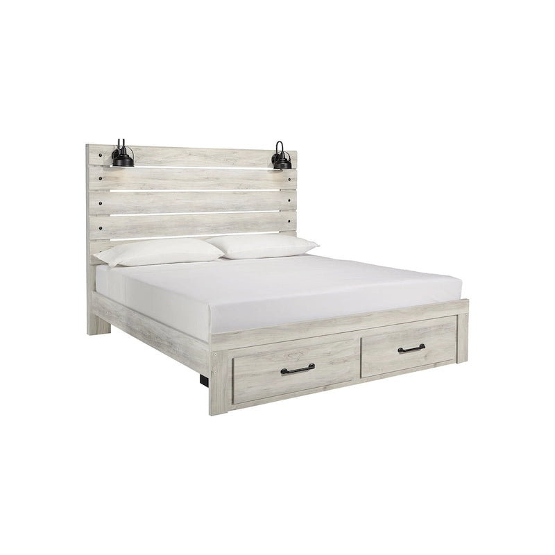 Whitewashed Panel Storage Bed with 2 Drawers & USB Ports, Sleeps 1