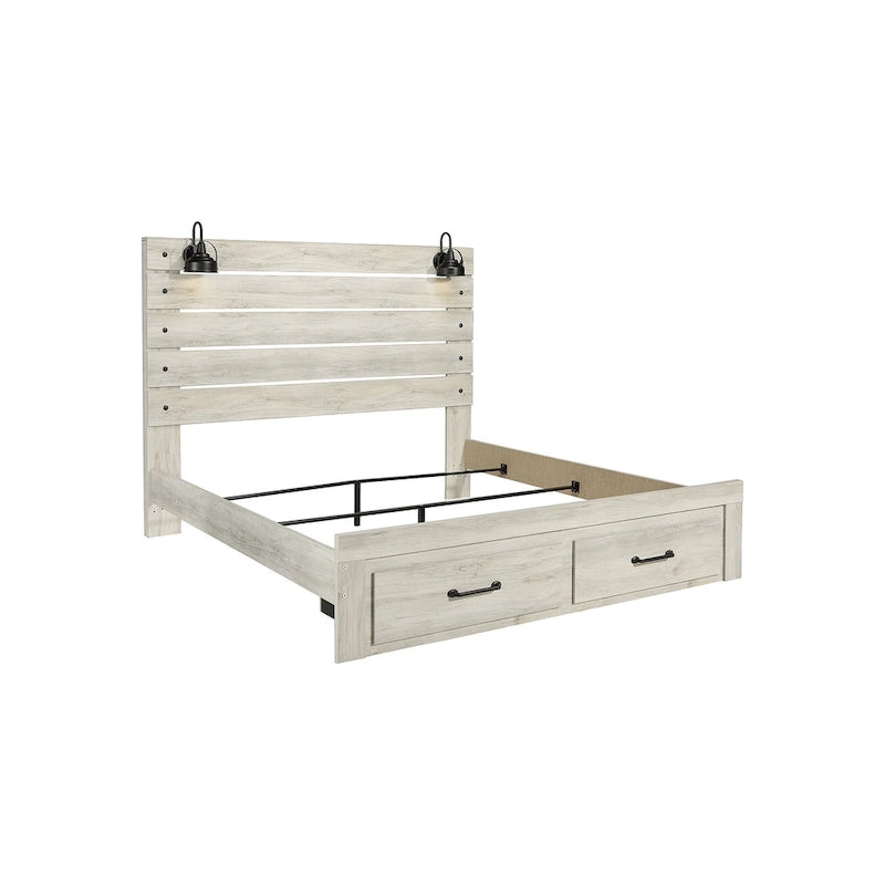 Whitewashed Panel Storage Bed with 2 Drawers & USB Ports, Sleeps 1