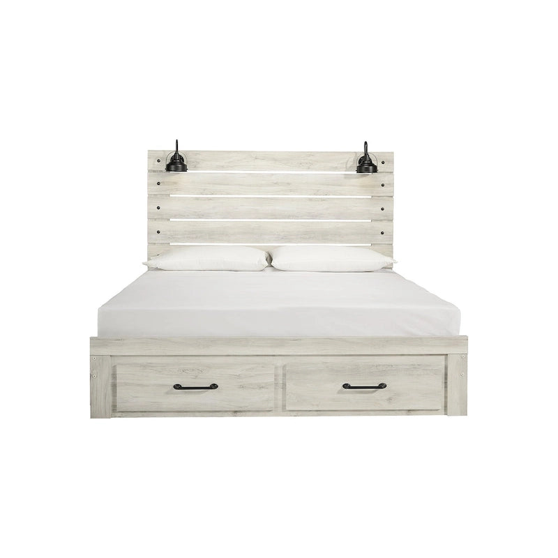 Whitewashed Panel Storage Bed with 2 Drawers & USB Ports, Sleeps 1