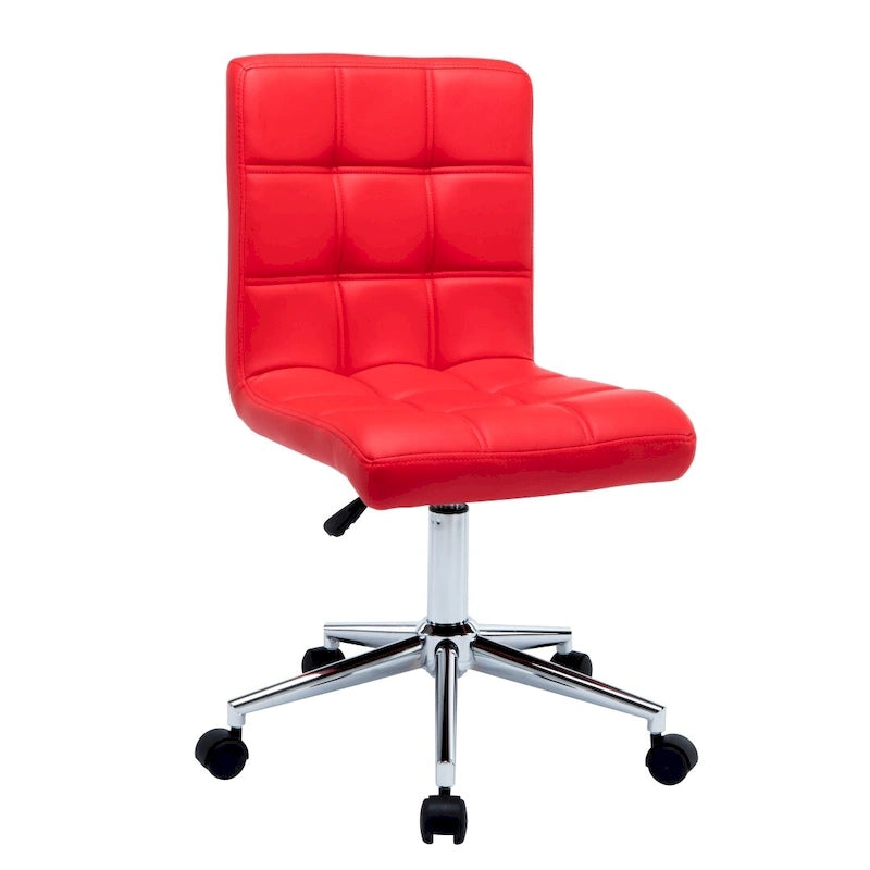 Chaise de bureau sans accoudoirs en PU capitonné Noir / Marron / Gris / Rouge / Rose, 1 personne