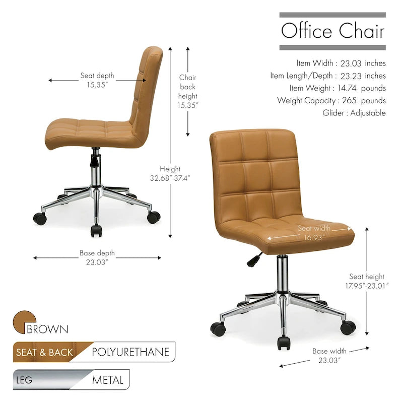 Black / Brown / Grey / Red / Pink Tufted PU Office Chair, Armless, 1-Person