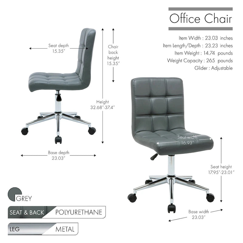 Black / Brown / Grey / Red / Pink Tufted PU Office Chair, Armless, 1-Person