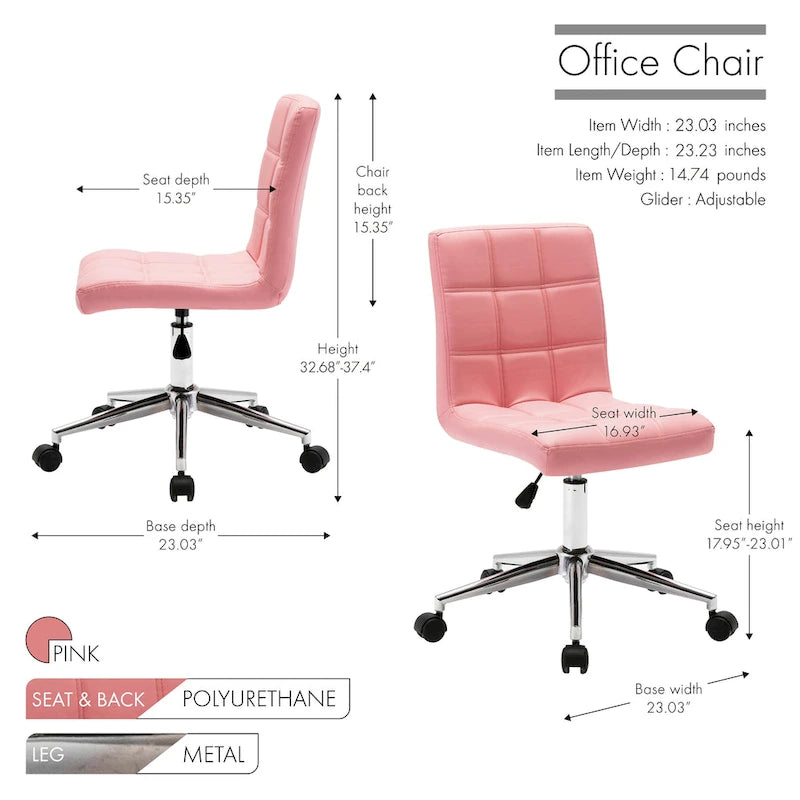Black / Brown / Grey / Red / Pink Tufted PU Office Chair, Armless, 1-Person