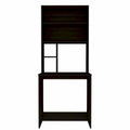 Black / Gray Oak / Light Gray Writing Desk with Hutch & 5 Open Shelves, 1-Person
