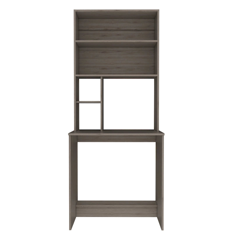 Noir / Chêne gris / Bureau Gris clair avec huche et 5 étagères ouvertes, 1 personne