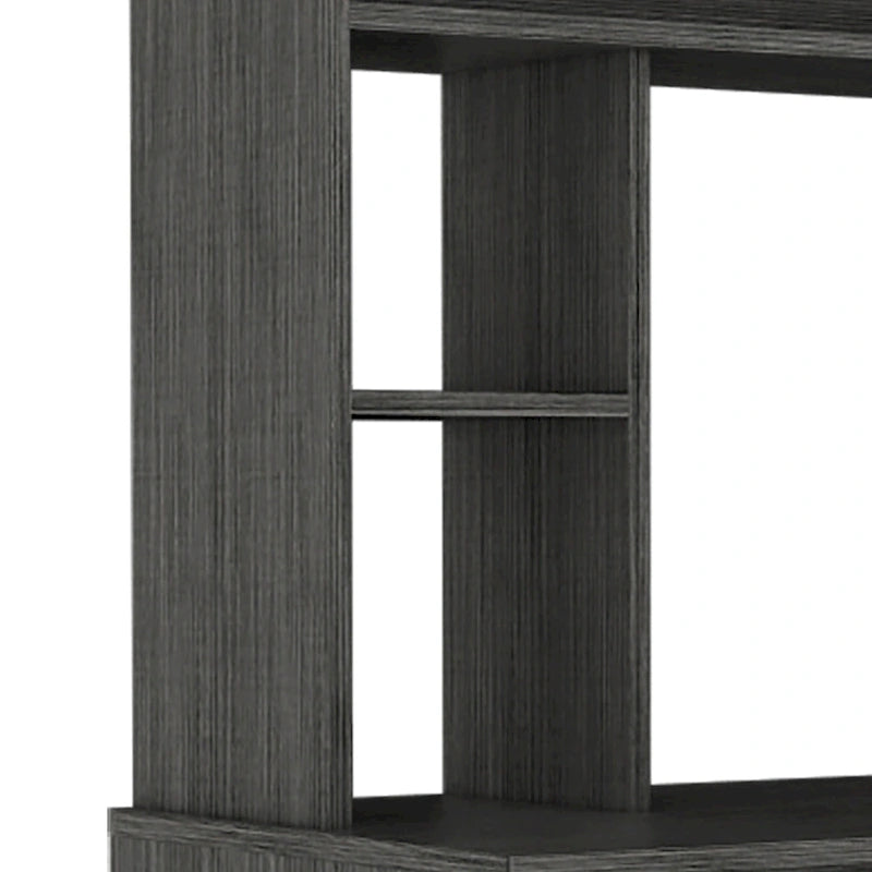Black / Gray Oak / Light Gray Writing Desk with Hutch & 5 Open Shelves, 1-Person