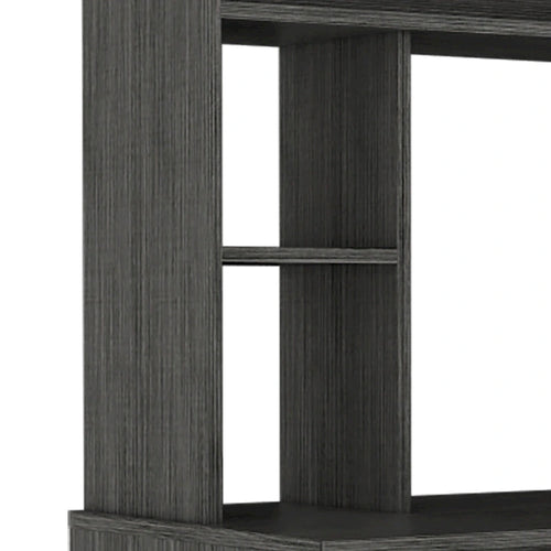 Noir / Chêne gris / Bureau Gris clair avec huche et 5 étagères ouvertes, 1 personne