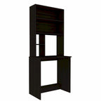 Black / Gray Oak / Light Gray Writing Desk with Hutch & 5 Open Shelves, 1-Person