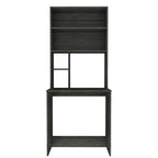 Black / Gray Oak / Light Gray Writing Desk with Hutch & 5 Open Shelves, 1-Person