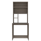 Black / Gray Oak / Light Gray Writing Desk with Hutch & 5 Open Shelves, 1-Person