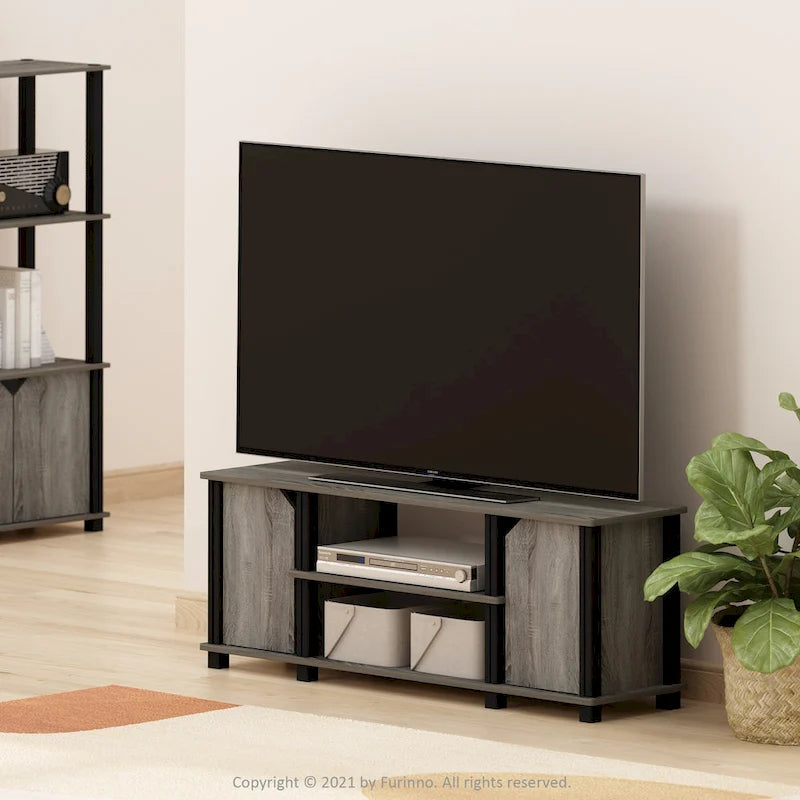 TV Stand with Shelves & Storage – French Oak/Black, Espresso/Black