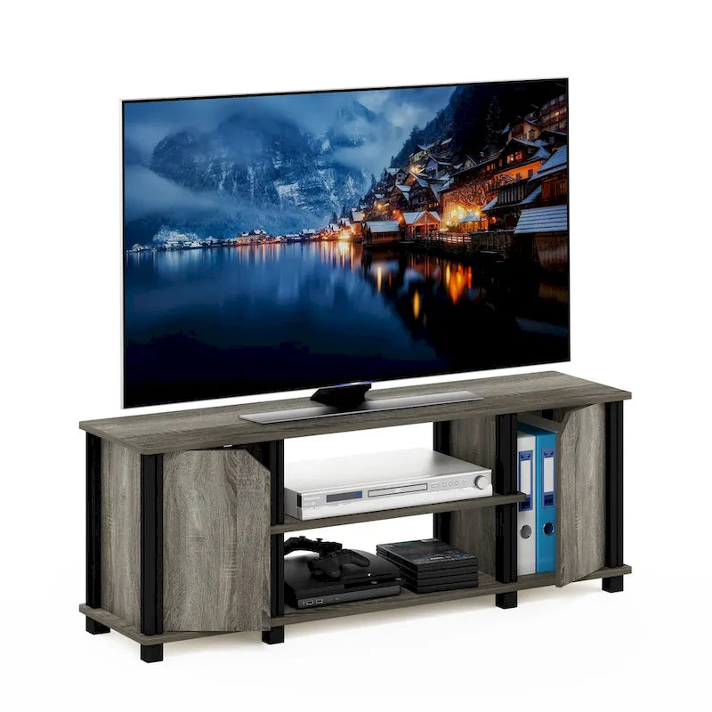 TV Stand with Shelves & Storage – French Oak/Black, Espresso/Black