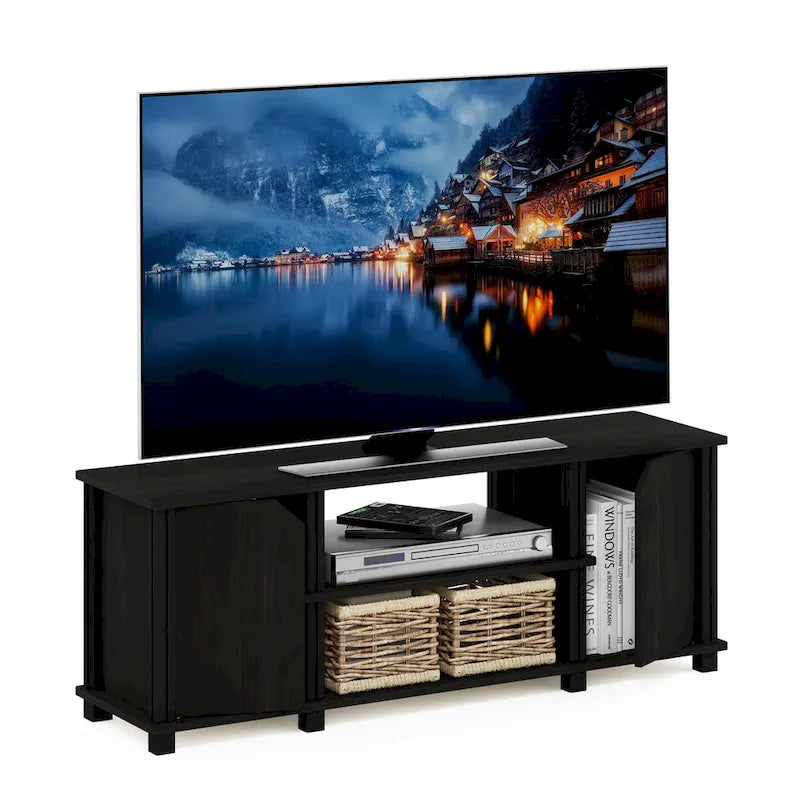 TV Stand with Shelves & Storage – French Oak/Black, Espresso/Black