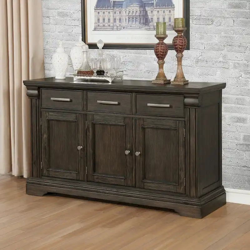 Espresso 60" Sideboard Buffet, 3 Drawers & 3 Cabinets