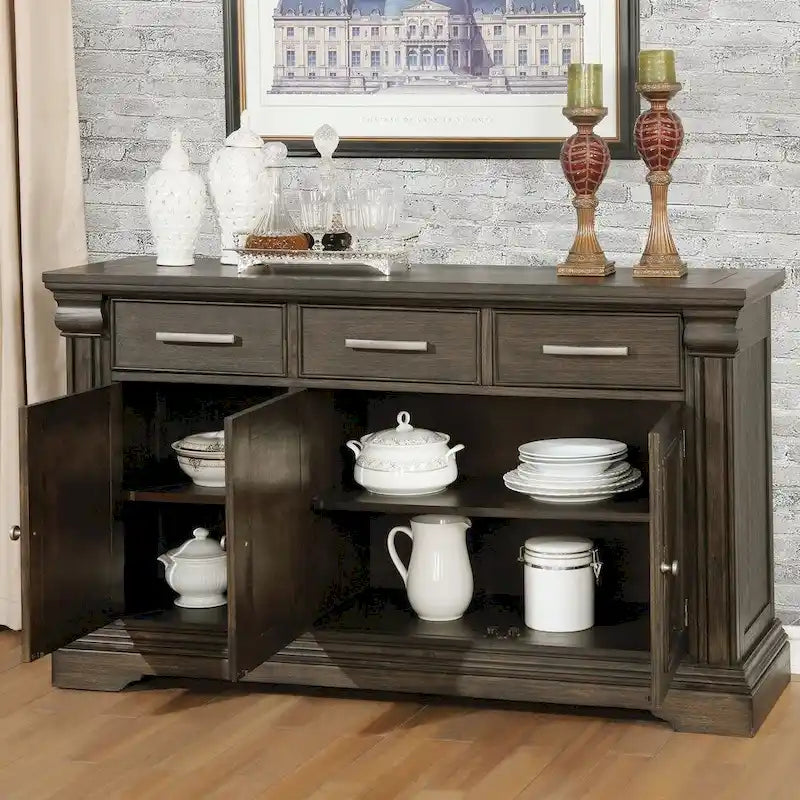Espresso 60" Sideboard Buffet, 3 Drawers & 3 Cabinets