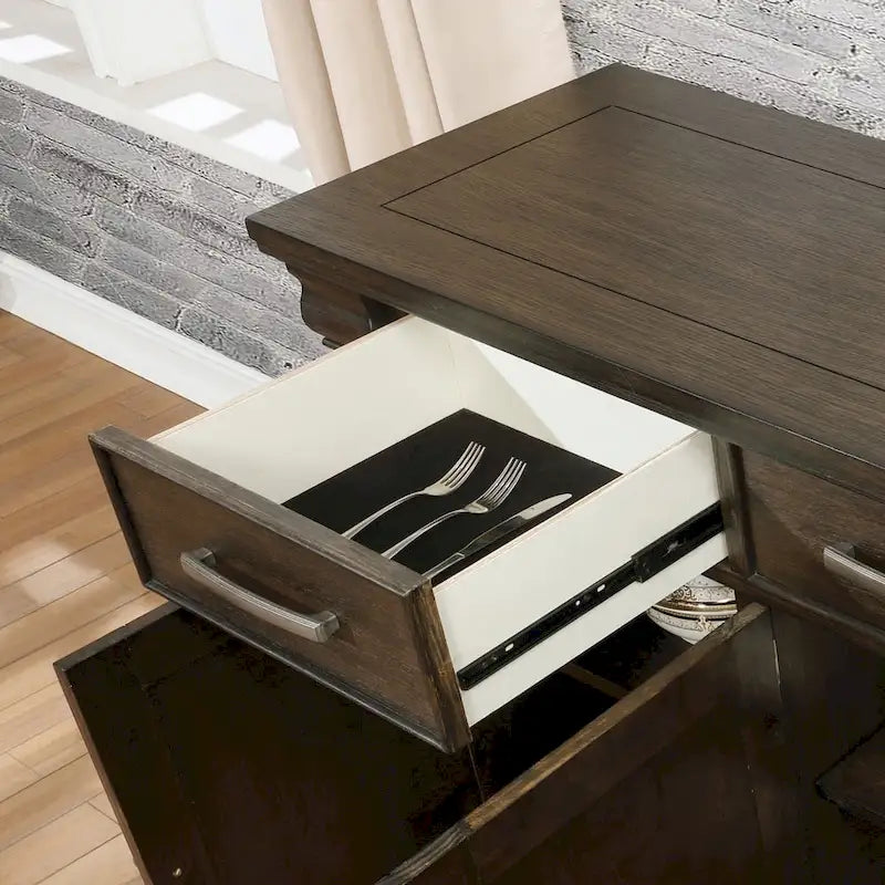 Espresso 60" Sideboard Buffet, 3 Drawers & 3 Cabinets