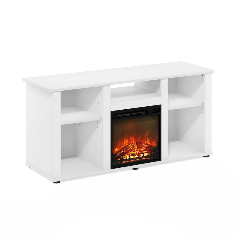 French Oak Grey / Solid White / Americano Electric Fireplace TV Stand with Open Shelves, Fits TVs up to 55"