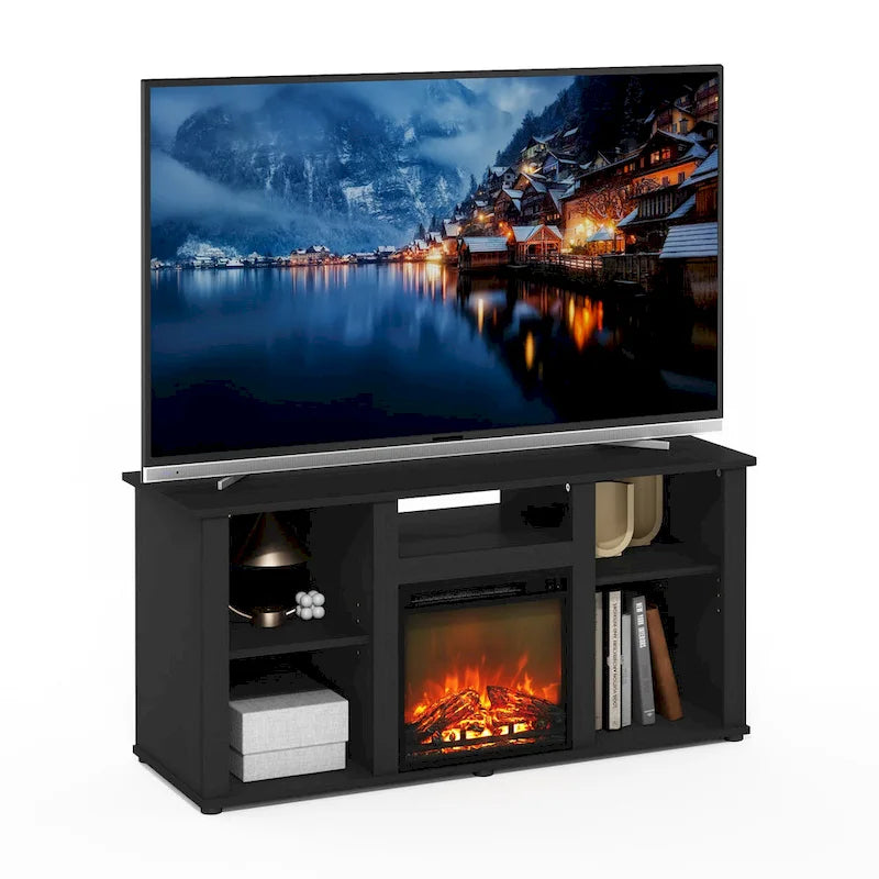 French Oak Grey / Solid White / Americano Electric Fireplace TV Stand with Open Shelves, Fits TVs up to 55"