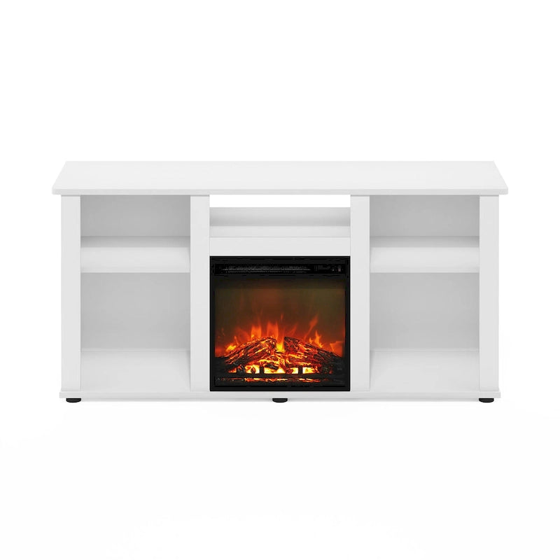 French Oak Grey / Solid White / Americano Electric Fireplace TV Stand with Open Shelves, Fits TVs up to 55"