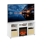 French Oak Grey / Solid White / Americano Electric Fireplace TV Stand with Open Shelves, Fits TVs up to 55"