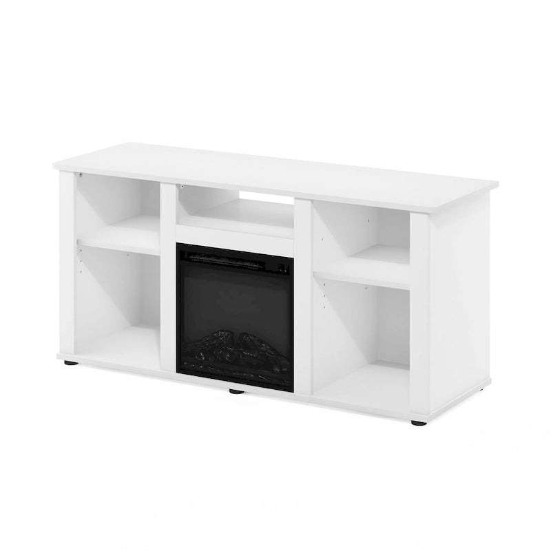 French Oak Grey / Solid White / Americano Electric Fireplace TV Stand with Open Shelves, Fits TVs up to 55"