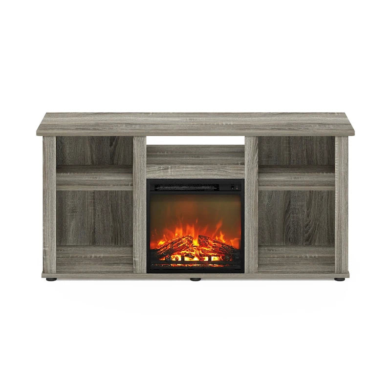 French Oak Grey / Solid White / Americano Electric Fireplace TV Stand with Open Shelves, Fits TVs up to 55"