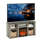 French Oak Grey / Solid White / Americano Electric Fireplace TV Stand with Open Shelves, Fits TVs up to 55"