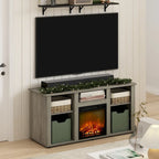 French Oak Grey / Solid White / Americano Electric Fireplace TV Stand with Open Shelves, Fits TVs up to 55"