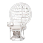 White Rattan Round-Back Accent Chair, Single