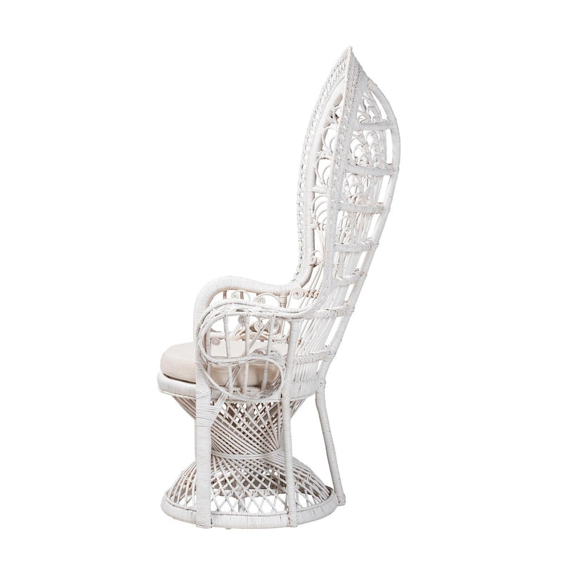 White Rattan Round-Back Accent Chair, Single
