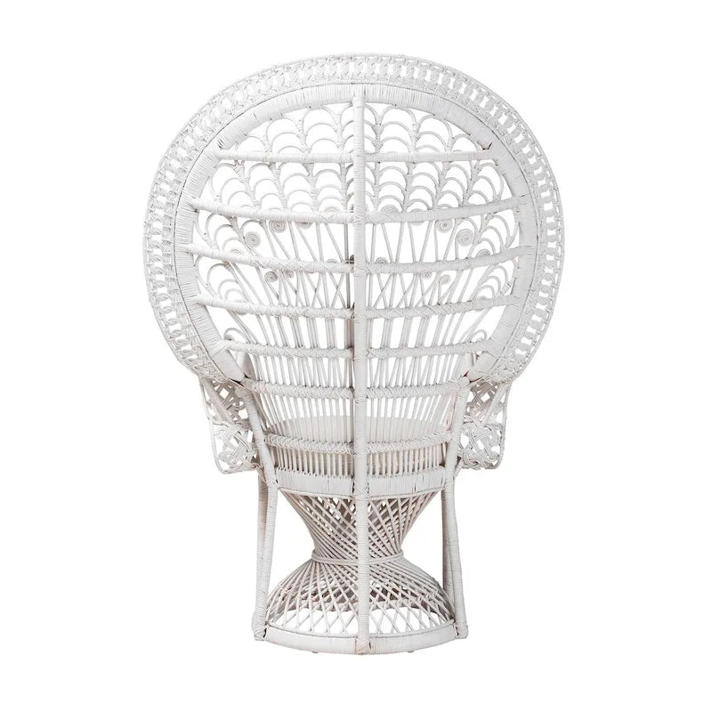 White Rattan Round-Back Accent Chair, Single