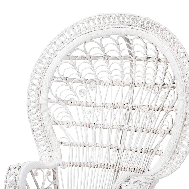 White Rattan Round-Back Accent Chair, Single