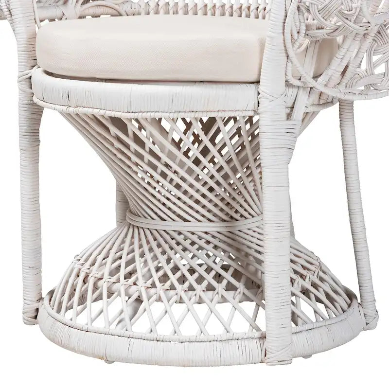 White Rattan Round-Back Accent Chair, Single