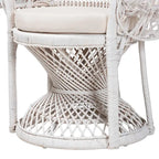 White Rattan Round-Back Accent Chair, Single