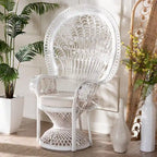 White Rattan Round-Back Accent Chair, Single