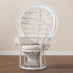 White Rattan Round-Back Accent Chair, Single