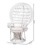 White Rattan Round-Back Accent Chair, Single