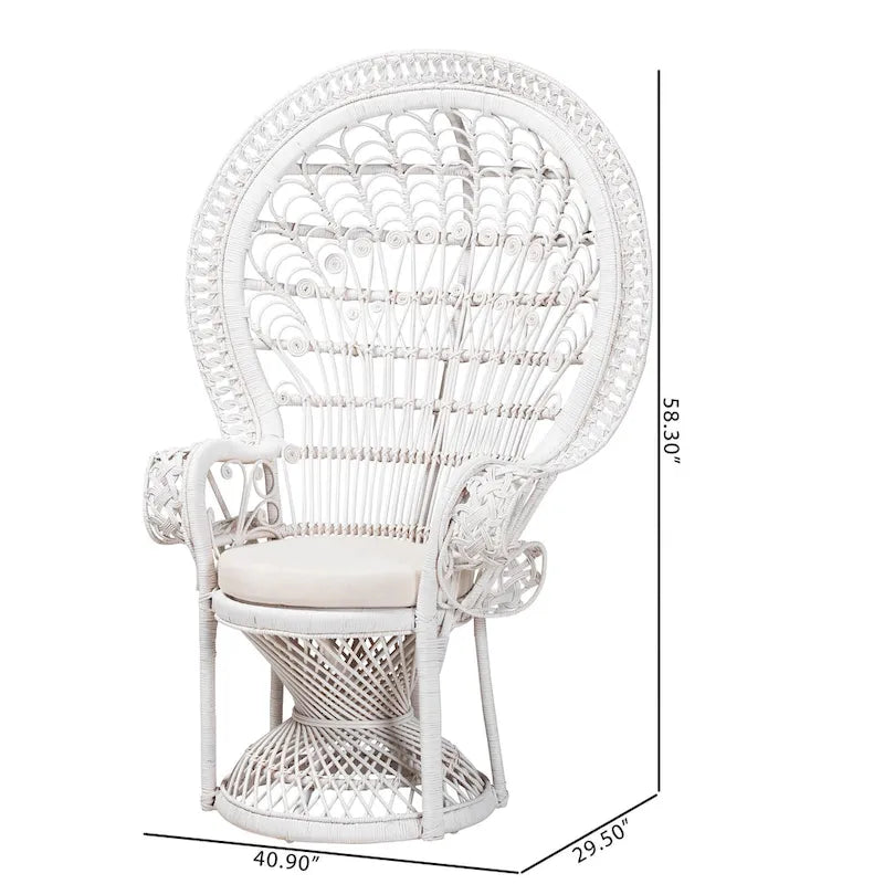 White Rattan Round-Back Accent Chair, Single