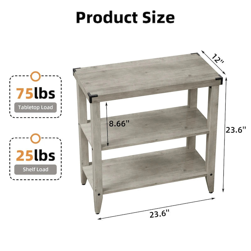 Grey Wood Top 3-Tier Farmhouse Side Table